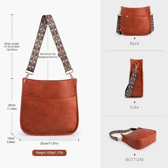 Vegan Leather Crossbody Bags for Women, Crossbody Purse with Guitar Strap Zipped - Picture 2 of 6